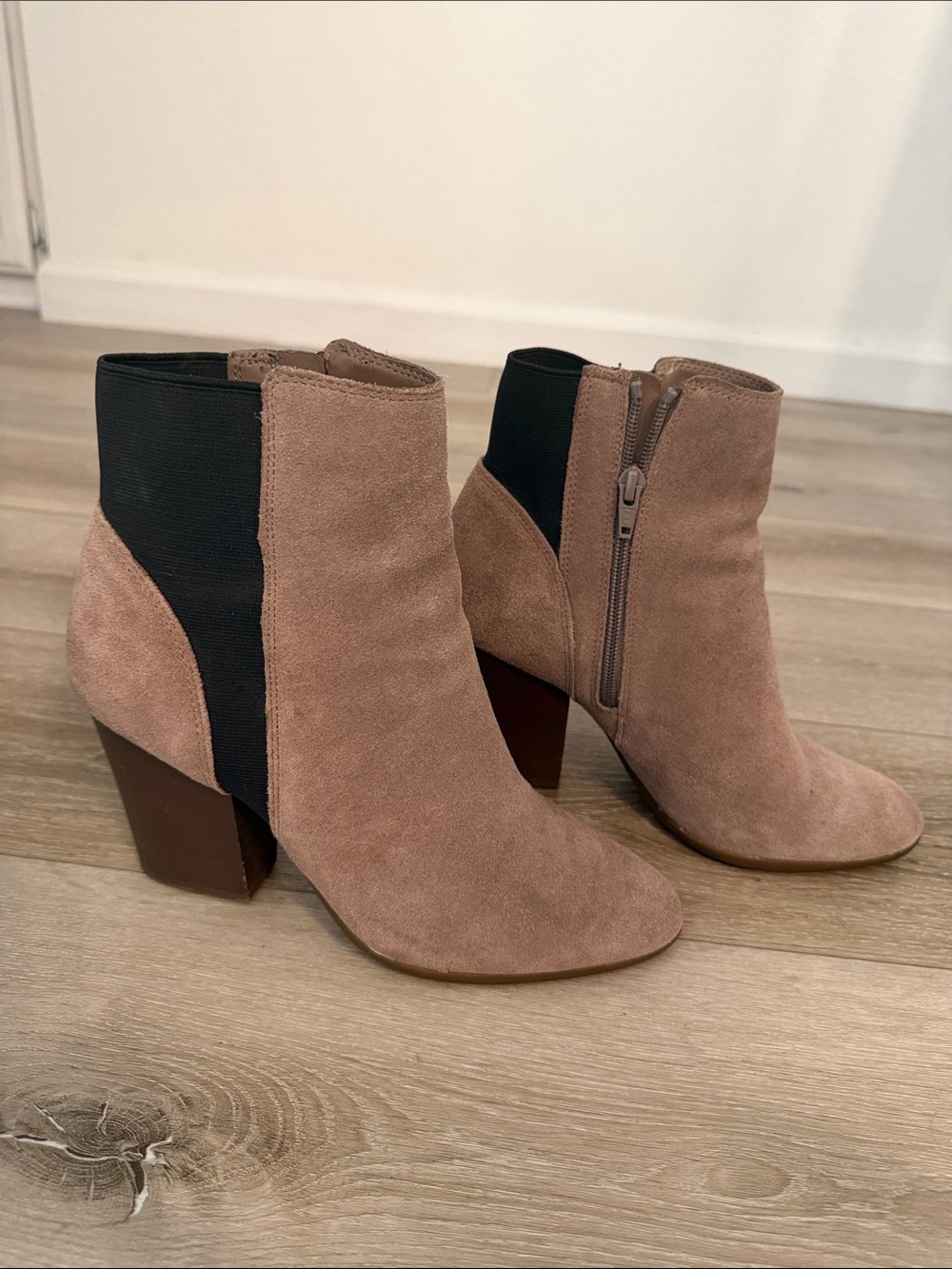 Carlos by Carlos Santana Taupe Suede Ankle Boots with Black Elastic
